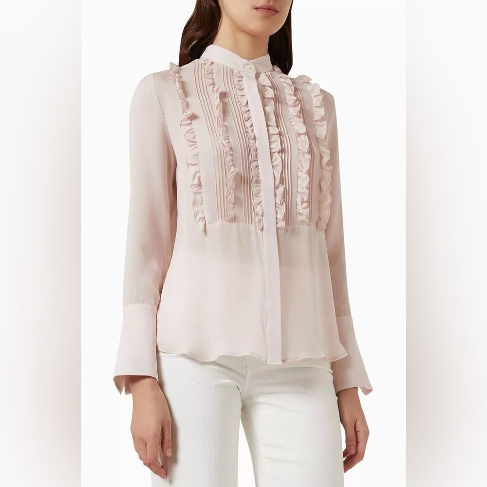 NWT $550 TWP Kimmie Silk Ruffle Bib-front Shirt In Blush